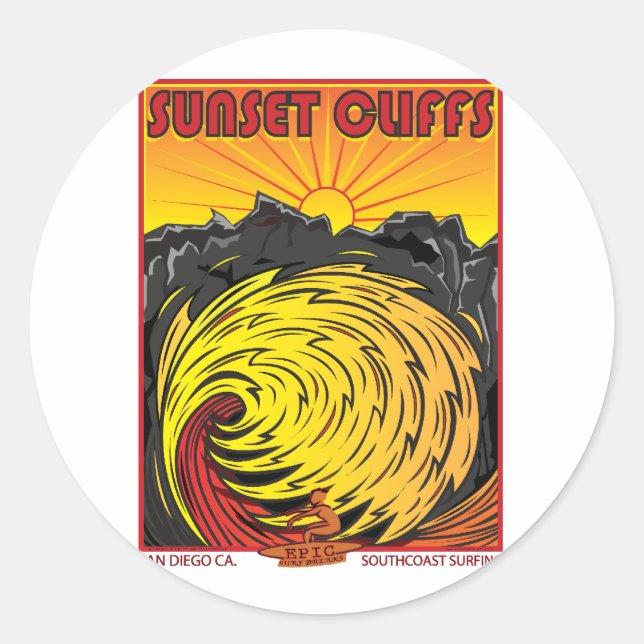 STICKER ROND SUNSET CLIFFS SAN DIEGO CA. (Devant)