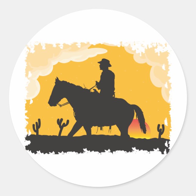 Sticker Rond Sunset Cowboy (Devant)