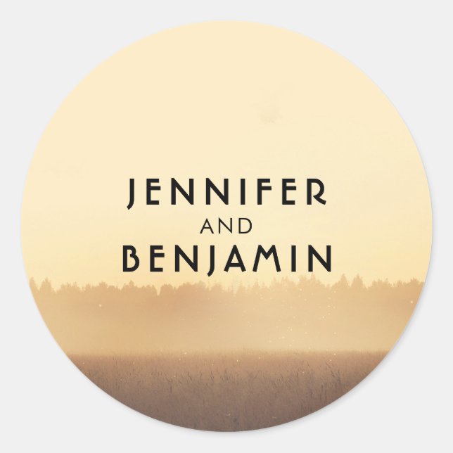 Sticker Rond Sunset Fields Rustic Country Soirée Mariage (Devant)