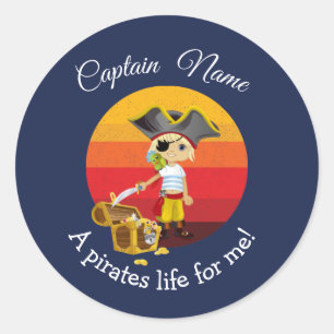 Sticker Rond Sunset Nautical Boy Party Pirate
