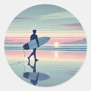 Sticker Rond Sunset Surfer moderne Hossegor France