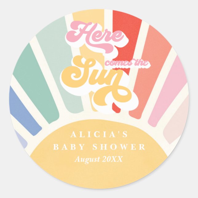 Sticker Rond Sunshine Baby shower Boho Retro Rainbow Faveurs (Devant)