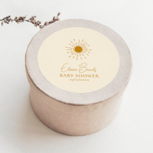 Sticker Rond Sunshine Boho moderne   Merci Baby shower beige