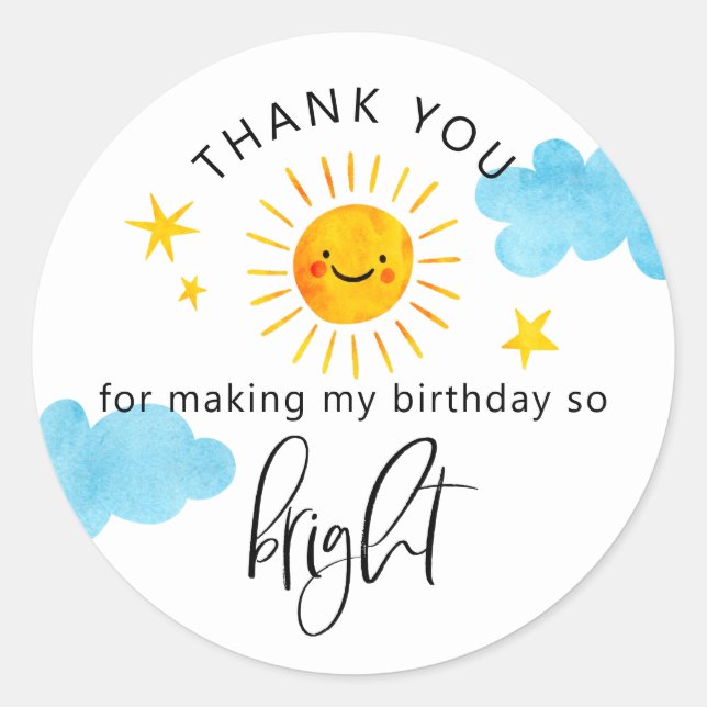 Sticker Rond Sunshine So Bright Anniversaire de enfant Party Fa (Devant)