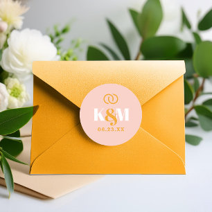 Sticker Rond Sunshine Typographie Mariage anneaux rose ID1048