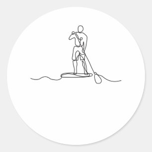 Sticker Rond SUP Stand Up Paddel One Line Art