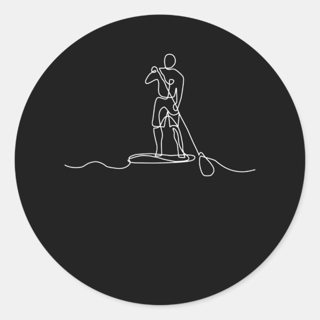 Sticker Rond SUP Stand Up Paddel One Line Art (Devant)