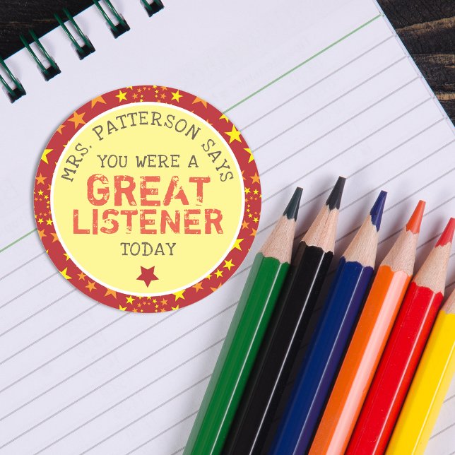 Sticker Rond Super auditeur | Enseignants personnalisés (Great Listener | Personalized Teachers Classic Round Sticker)