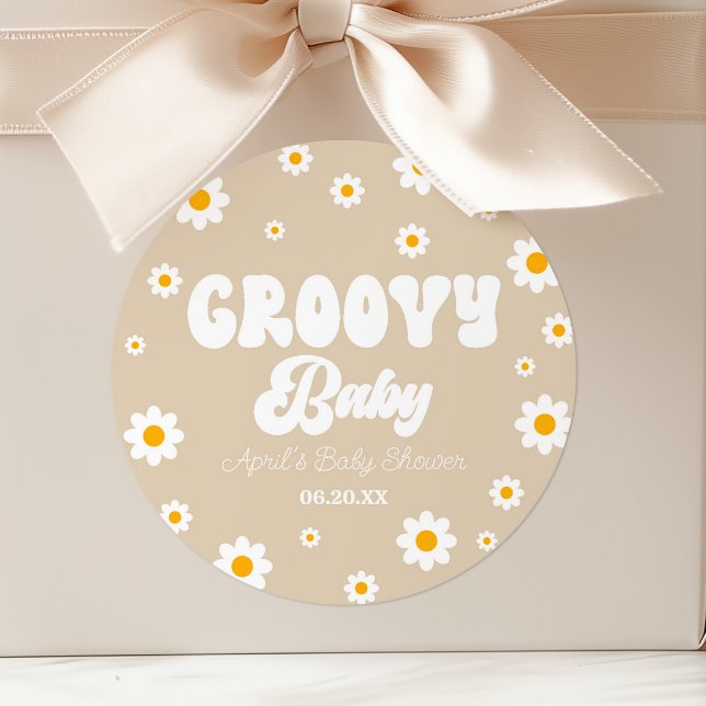 Sticker Rond Super Baby Daisy Fleur Floral Tan Baby shower (Créateur téléchargé)