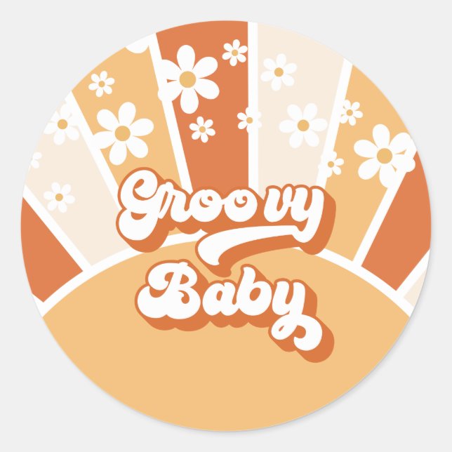 Sticker Rond Super Baby Retro Sunshine Hippie Baby shower (Devant)
