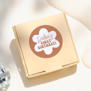 Sticker Rond Super Boho Daisy Retro Fille 1er anniversaire fête