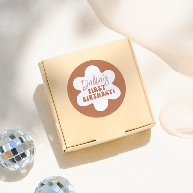 Sticker Rond Super Boho Daisy Retro Fille 1er anniversaire fête (Créateur téléchargé)