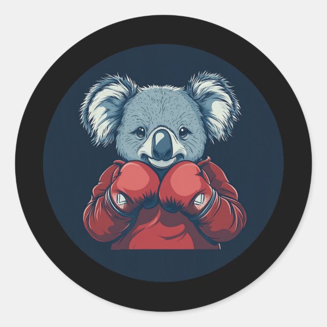 Sticker Rond Super Boxeur Koala Pour Une Vibe Knockout (Devant)