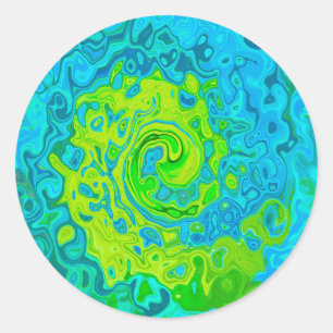 Sticker Rond Super Chartreuse et Aquamarine Liquide Swirl
