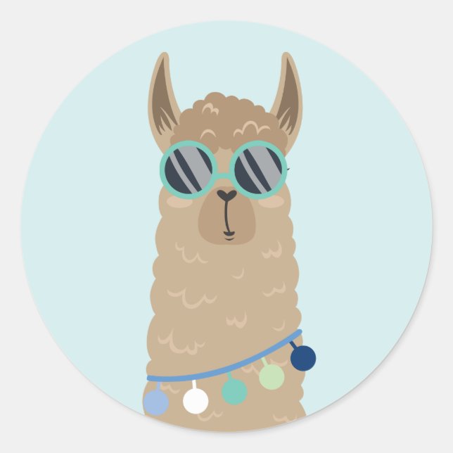 Sticker Rond Super Cool Llama (Devant)