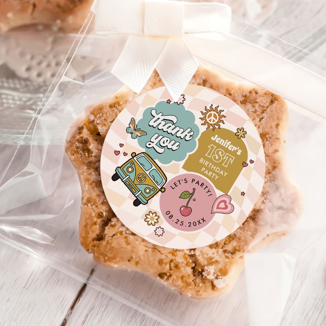 Sticker Rond Super Daisy Retro 1er anniversaire (Créateur téléchargé)