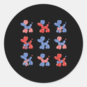 Sticker Rond Super drôle Patriotique Balloon Chien Coquette Bow