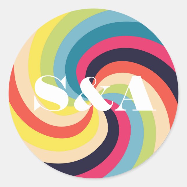 Sticker Rond Super dynamique Psychédélique Retro Script Bold (Devant)