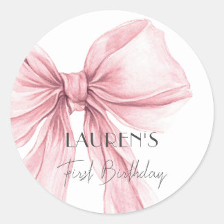 Sticker Rond Super Elegant Blush Rose Bow Girl Anniversaire