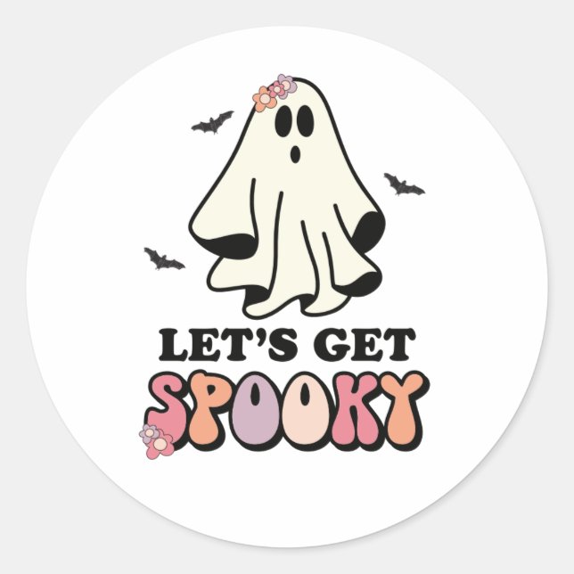 Sticker Rond super fantôme rétro Halloween anniversaire (Devant)