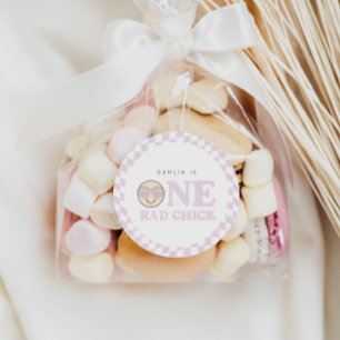 Sticker Rond Super fille À damiers visage heureux   1er anniver