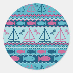 Sticker Rond Super Fun Poisson Et Motif De Voilier