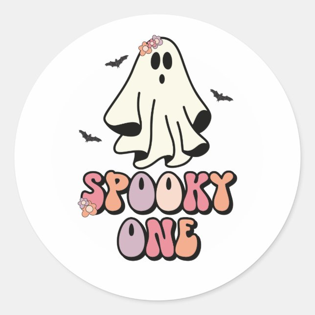Sticker Rond super Ghost retro Halloween Éffrayant Un Anniversa (Devant)