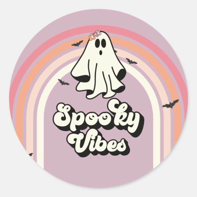 Sticker Rond super Ghost retro Halloween Vibes Éffrayantes Anni (Devant)