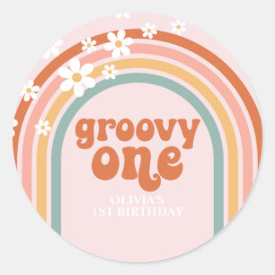 Sticker Rond Super grooveuse anniversaire 1 an floral bohème ar