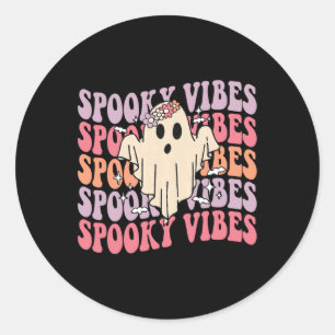 Sticker Rond Super Halloween Vibes Éffrayantes Rétro Fantôme Fl