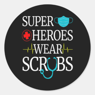 Sticker Rond Super Héros Portent Des Scrubs Nurs Médicales