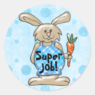 Sticker Rond Super job ! Tan Bunny sur une récompense ronde bl