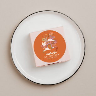 Sticker Rond Super les années 70 Hippie Paix Orange Bat mitzvah