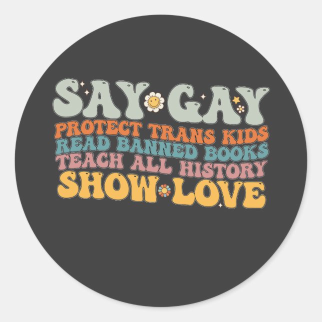 Sticker Rond Super LGBT Disent Gay Protéger Trans Enfants Lire  (Devant)