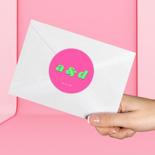 Sticker Rond Super Monogramme rose Turquoise Lime vert Mariage