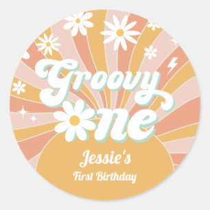 Sticker Rond Super One Boho Retro Daisy Sunshine Floral