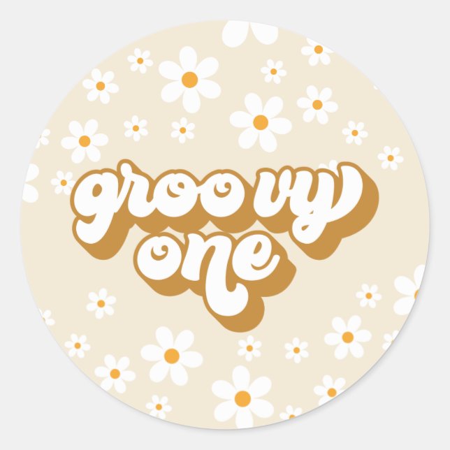 Sticker Rond Super One Retro Daisy 1er anniversaire (Devant)