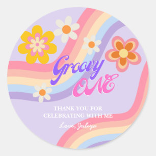 Sticker Rond Super One Retro Rainbow 1er anniversaire