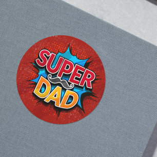 Sticker Rond Super Papa Mustache Grunge moderne