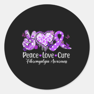 Sticker Rond Super Peace Love Cure Purple Ribbon Fibromyalgie