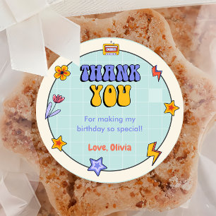 Sticker Rond Super Retro Hippie Merci fête d'anniversaire
