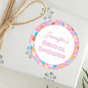 Sticker Rond Super Retro Pink Disco Ball les années 70 80s Fête