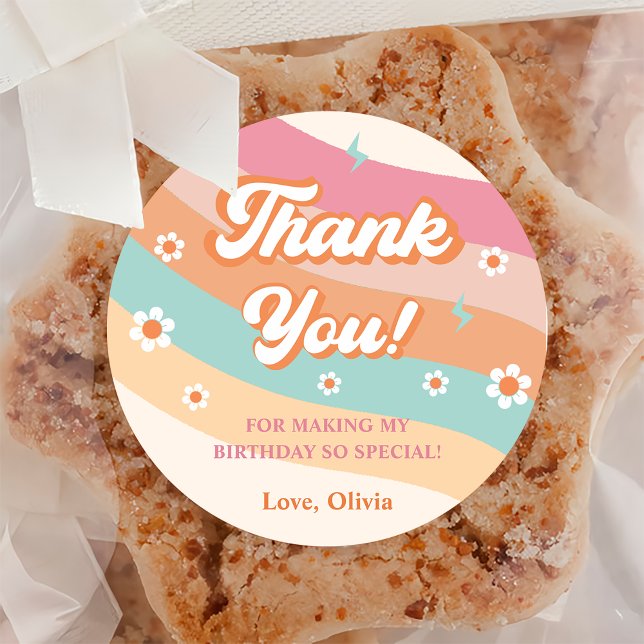 Sticker Rond Super Retro Rainbow Merci fête d'anniversaire (Créateur téléchargé)