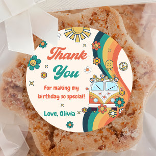 Sticker Rond Super Retro Rainbow Merci fête d'anniversaire