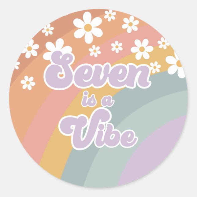Sticker Rond Super Retro sept est une Vibe Rainbow (Devant)