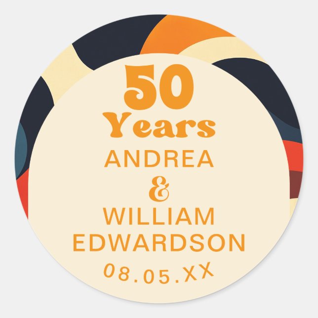 Sticker Rond Super Retro Wavy Boho 50e anniversaire de Mariage (Devant)