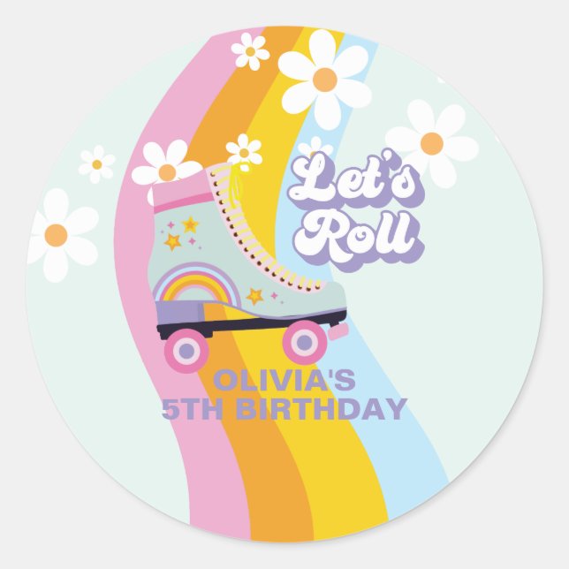 Sticker Rond Super Rollersking Retro Rainbow Anniversaire (Devant)