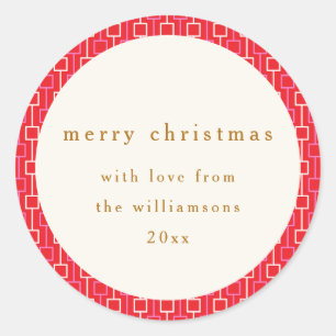 Sticker Rond Super rouge rose rétro mignon Nom personnalisé Noë