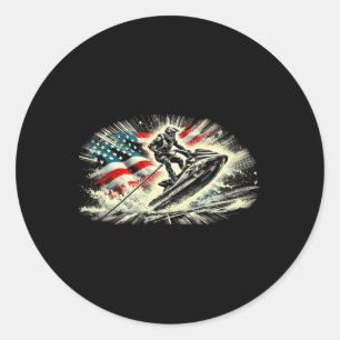 Sticker Rond Super Ski pour hommes femmes skieurs drapeau améri