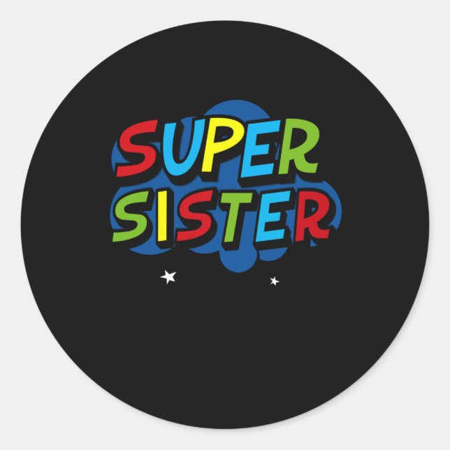 Sticker Rond Super Soeur amusant joueur cadeau d'anniversaire (Devant)